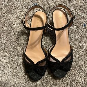 Black Sparkle Open Toe Heels
